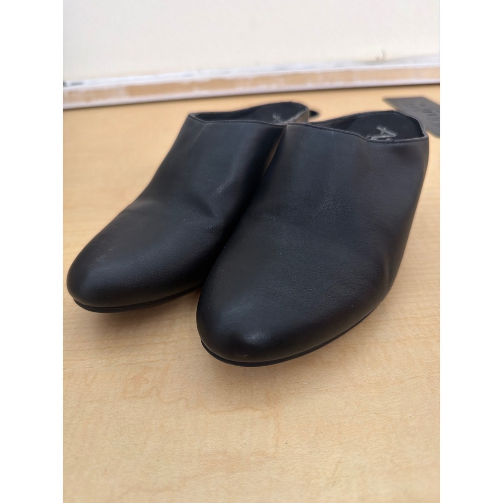 A2 by Aerosoles Black Faux Leather Block Heel Mules Clogs US 5.5 EU 3.5
